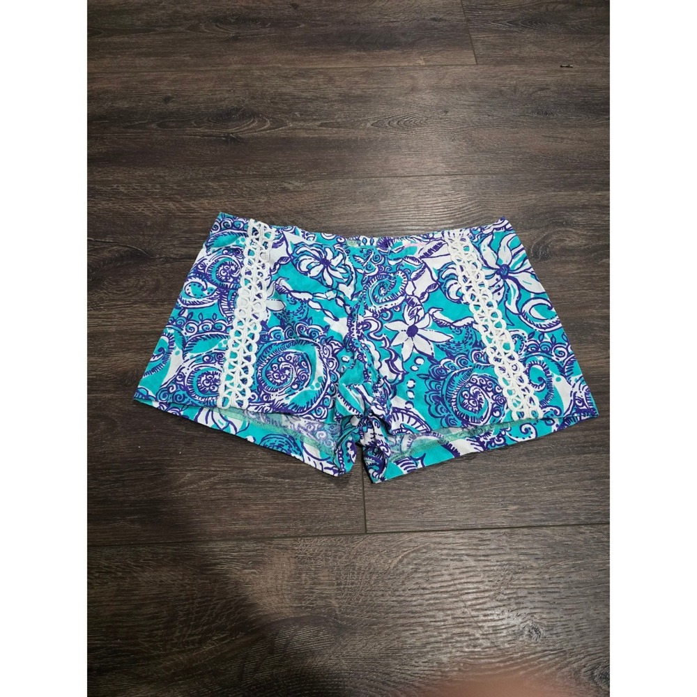 Lilly Pulitzer Callahan Shorts Turquoise Blue Paisley Lace Trim Size 4